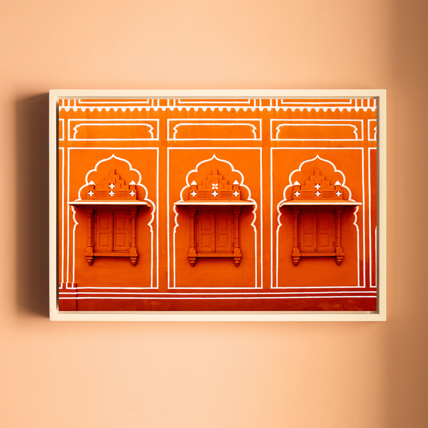 City Palace, Jaipur – Orange Walls, White Jharokhas & Chhatris | The Geometry of Rajput Grandeur | Fine Art Wall Photography Print