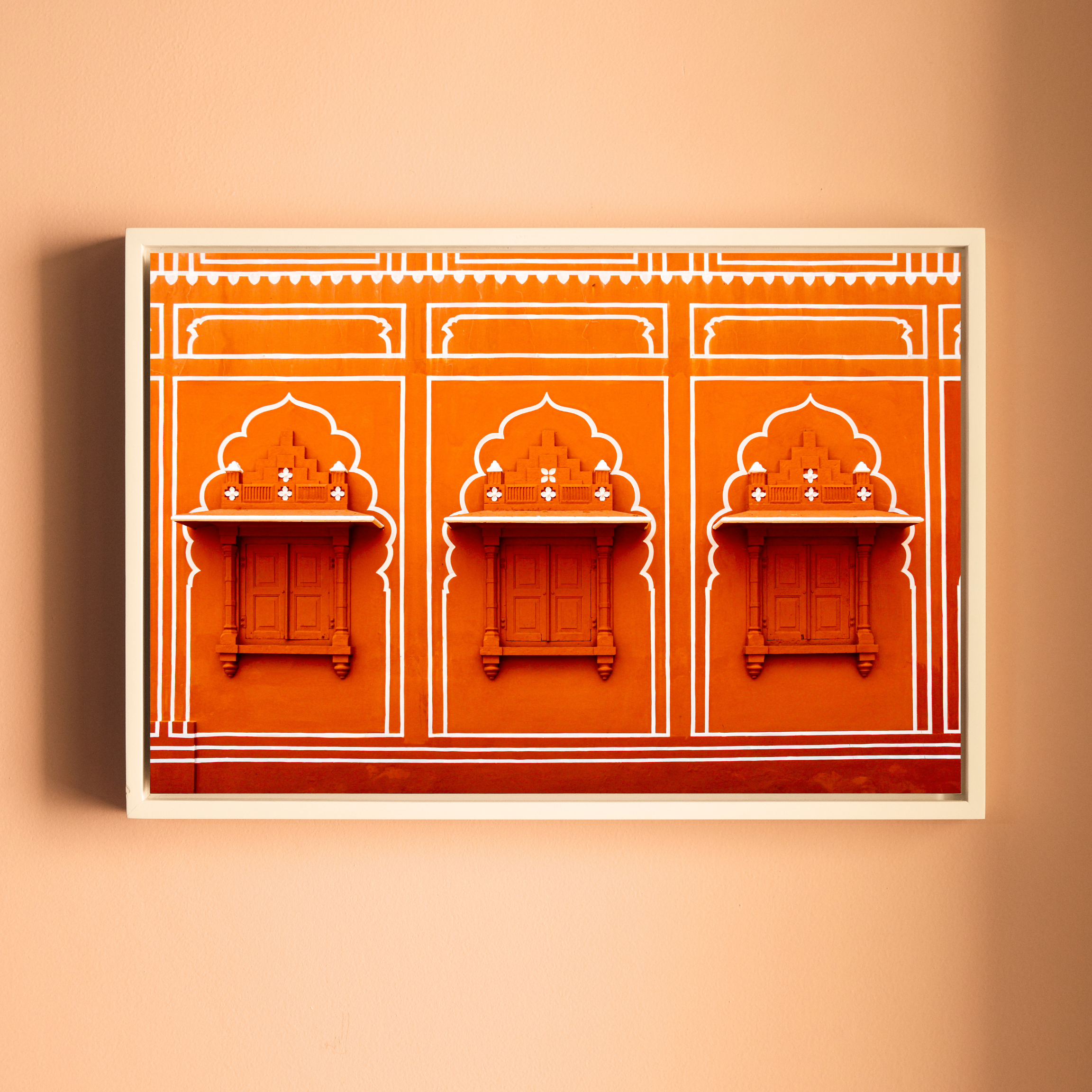City Palace, Jaipur – Orange Walls, White Jharokhas & Chhatris | The Geometry of Rajput Grandeur | Fine Art Wall Photography Print