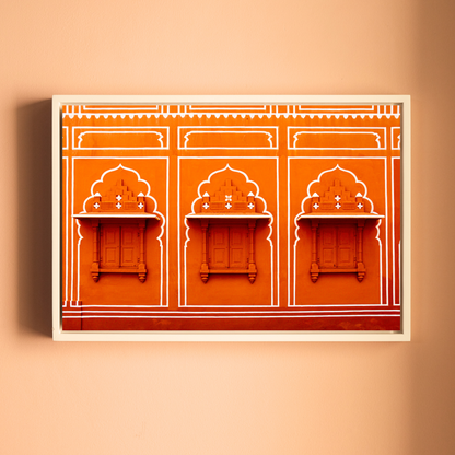 City Palace, Jaipur – Orange Walls, White Jharokhas & Chhatris | The Geometry of Rajput Grandeur | Fine Art Wall Photography Print