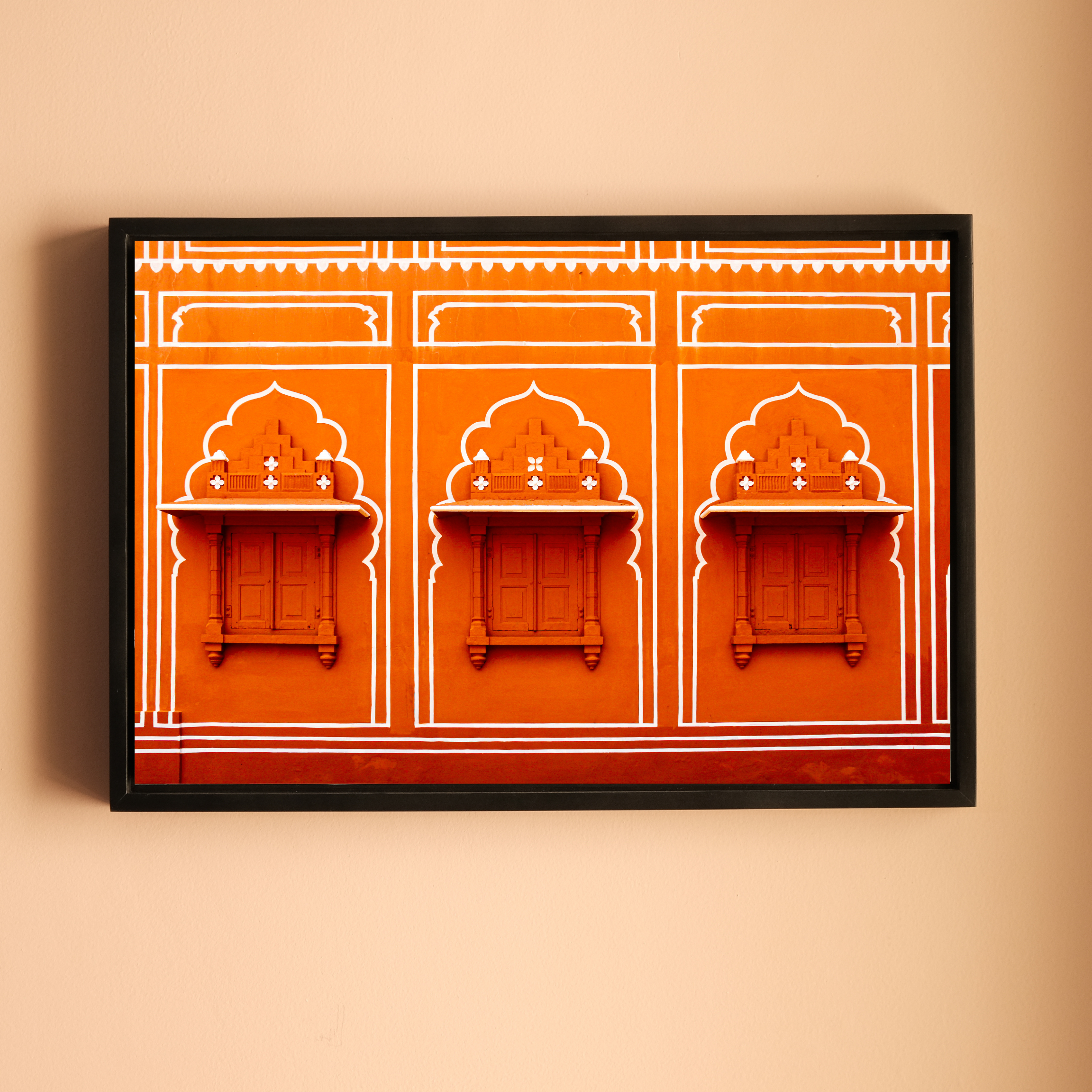 City Palace, Jaipur – Orange Walls, White Jharokhas & Chhatris | The Geometry of Rajput Grandeur | Fine Art Wall Photography Print