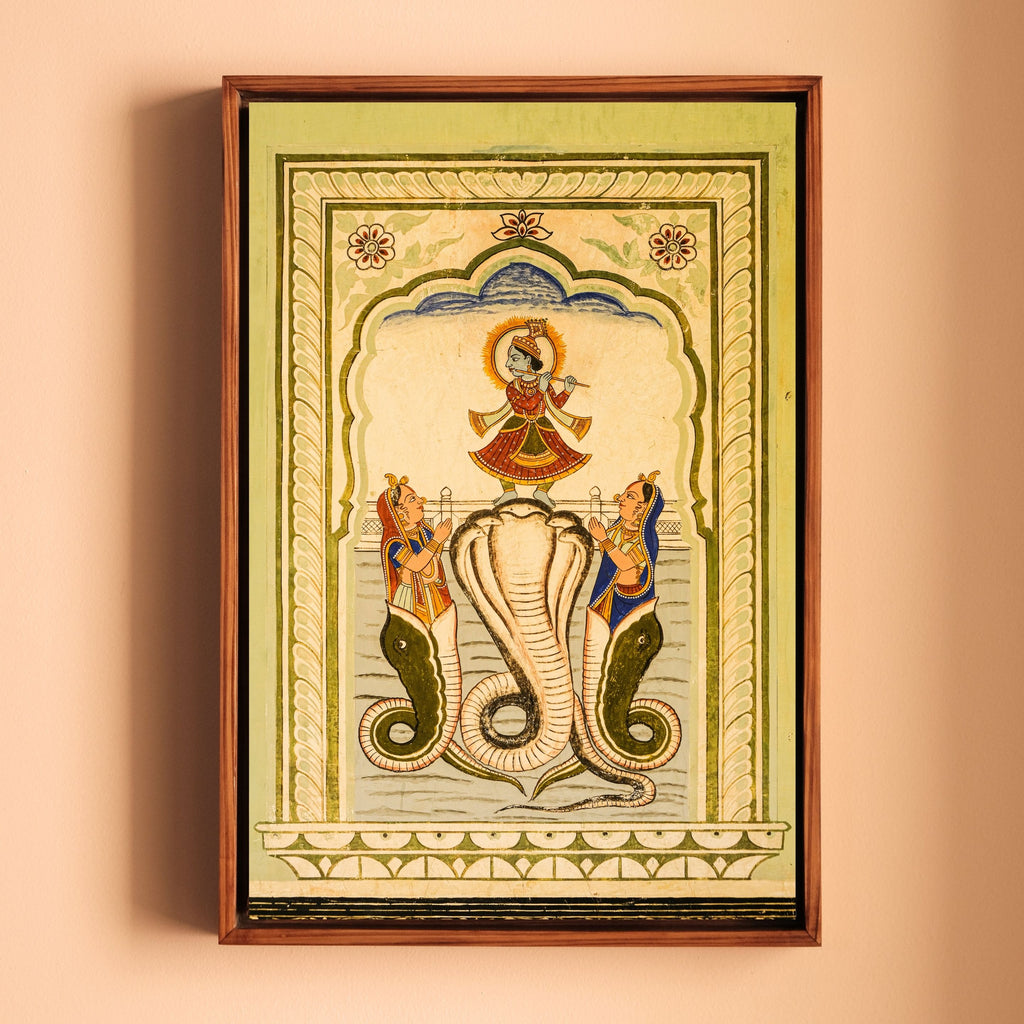 Krishna on the Nagas – Poddar Haveli, Shekhawati | Mythological Fresco Fine Art Wall Photography Print