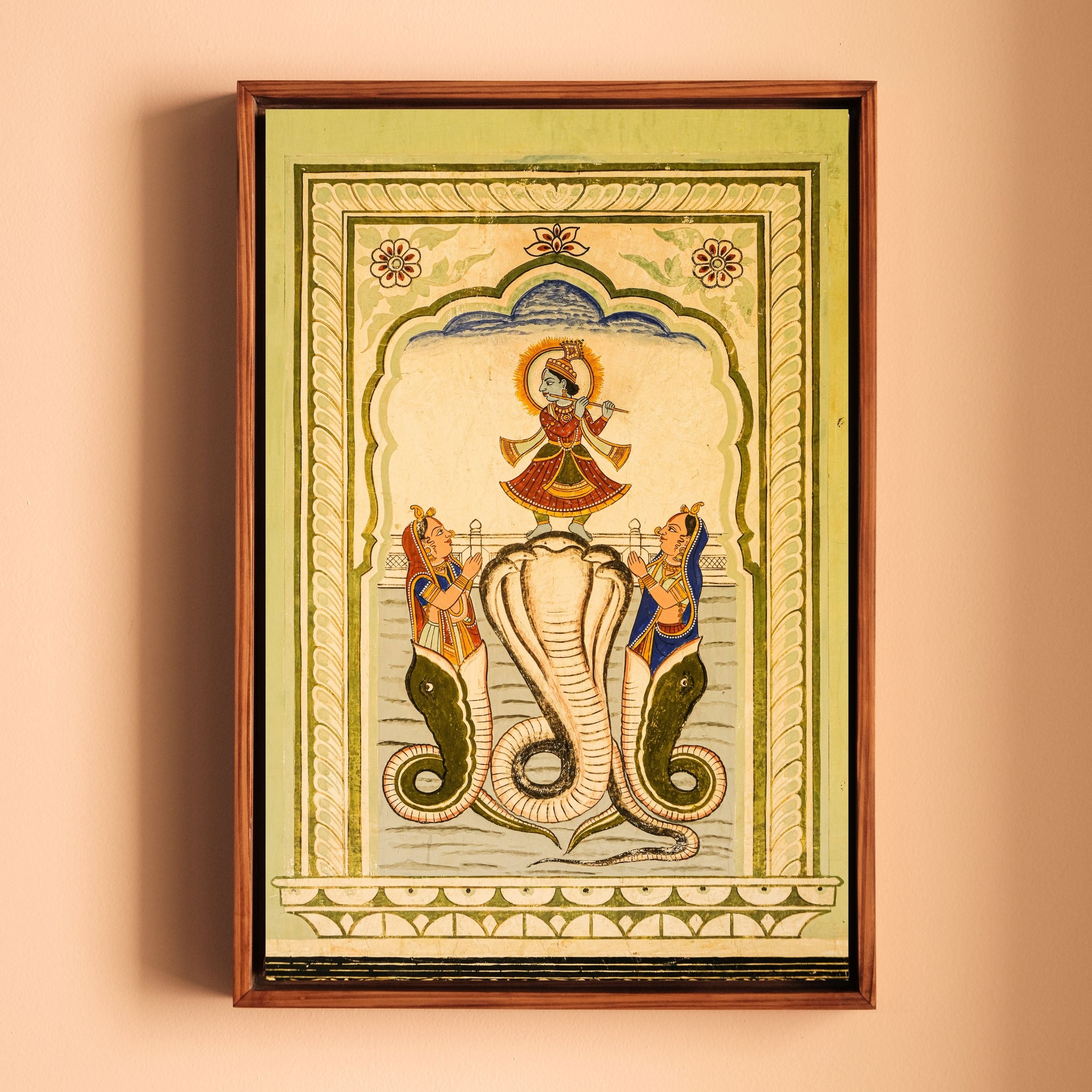 Krishna on the Nagas – Poddar Haveli, Shekhawati | Mythological Fresco Fine Art Wall Photography Print