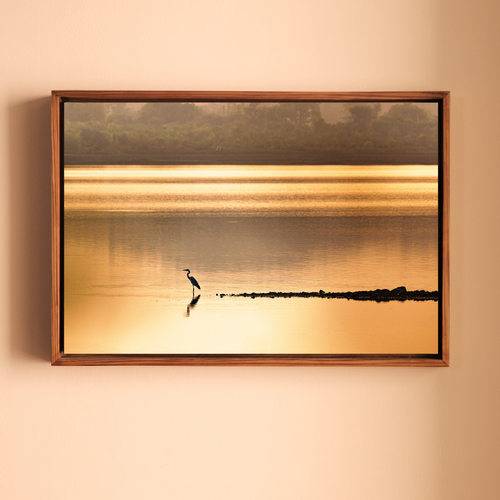 Bird in Silhouette, Wetland Lake at Sunset – Reflection, Stillness & the Golden Hour | Fine Art Wall Photography Print