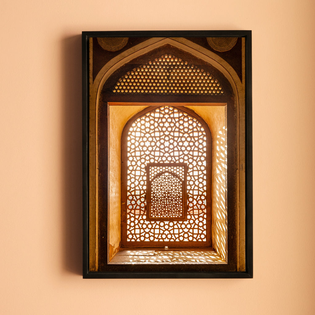 Humayun's Tomb – Jaali in Golden Light | Mughal Arch & Stone Lattice Fine Art Wall Photography Print